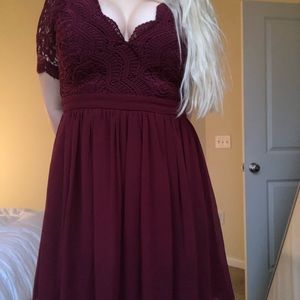 Lulus maroon lace skater dress